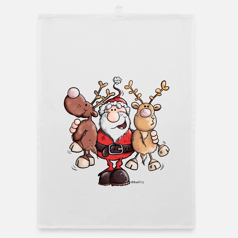 Père Noël câlins Rennes - Torchon bio - blanc