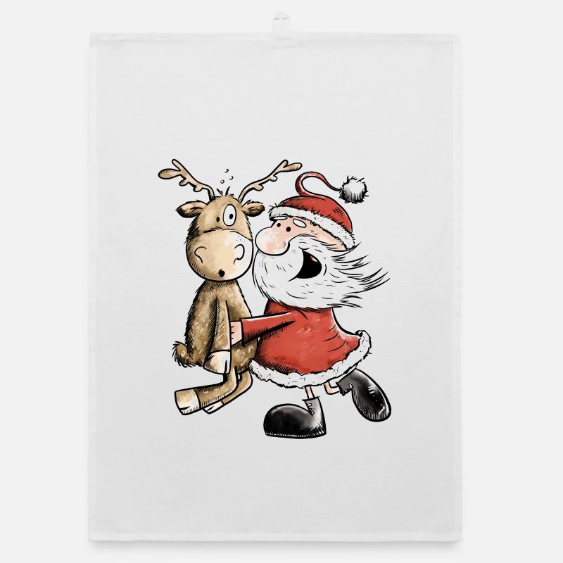 Weihnachtsmann Mit Rentier I Weihnachten Geschenk - Organic Geschirrtuch - Weiß