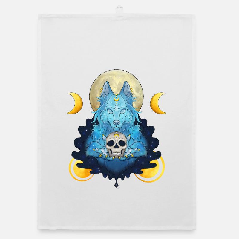 Blue Ink Spirits - Lunar Witch And Skull Wolf Organic dish towel