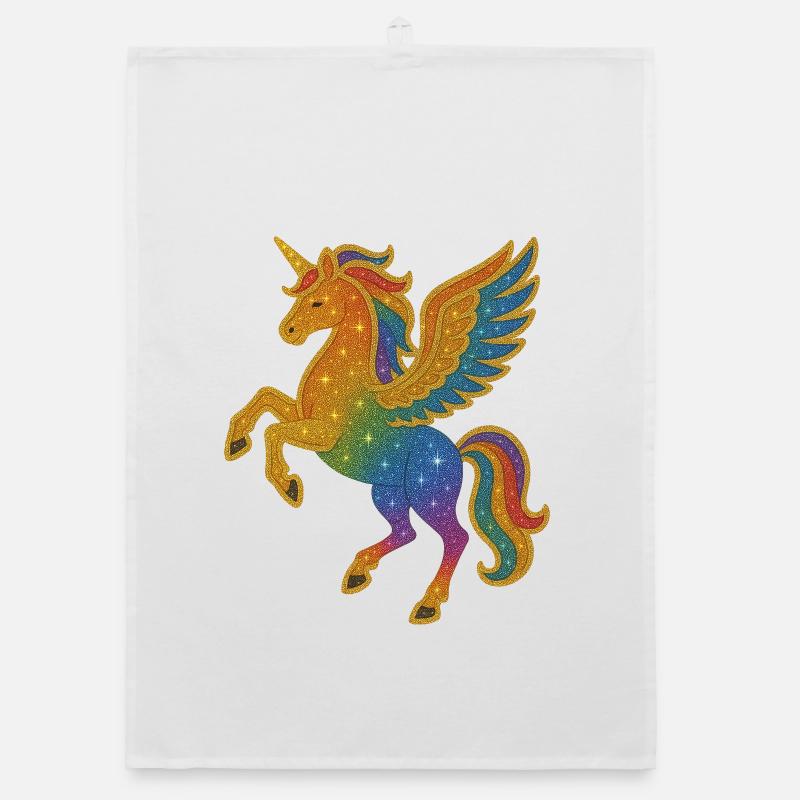 Glittering Rainbow Pegasus Illustration Organic dish towel