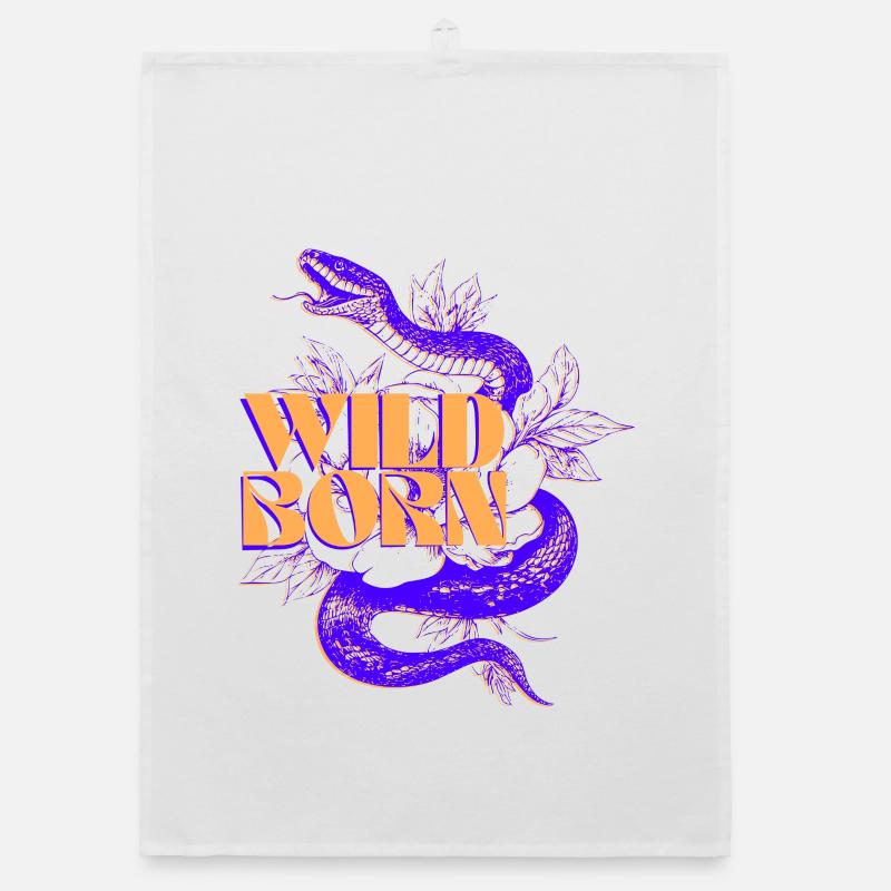 Wild Born Snake and Leaf Illustration Organic dish towel