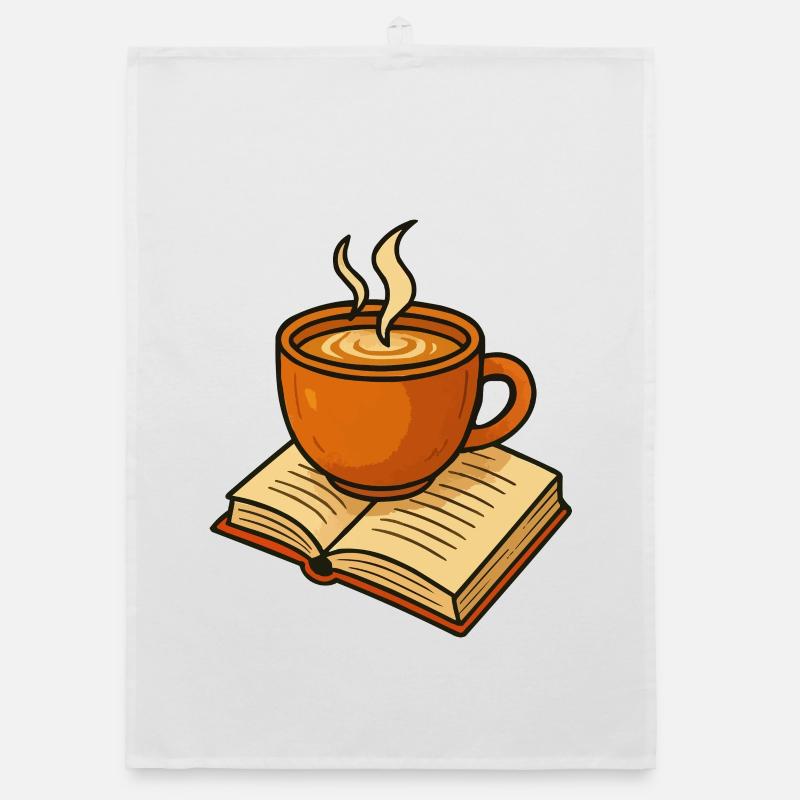 Coffee Over Book Illustration Organic dish towel