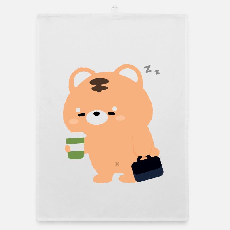 Kawaii Tiger with Coffee Cup Organic dish towel