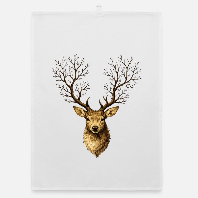 Hirschkopf mit Baumgeweih – Mystischer Waldgeist Torchon bio