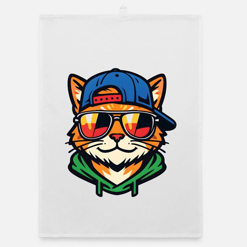 Cat with sunglasses Organic dish towel