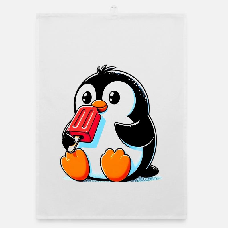 Pinguin isst ein Eis am Stiel Organic Geschirrtuch