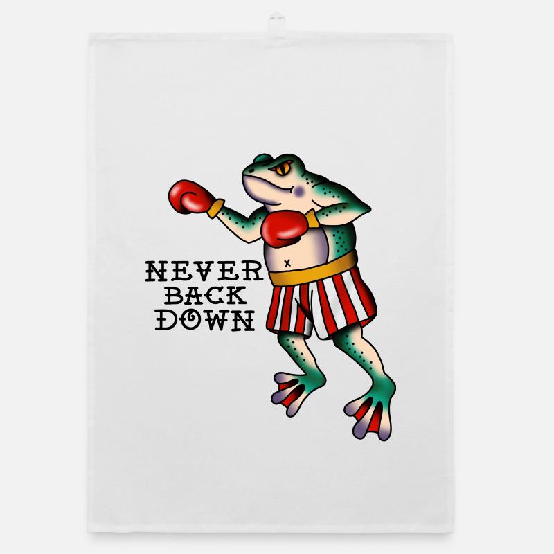 Frog Fighter Never Back Down Classic Tattoo Style Organic dish towel