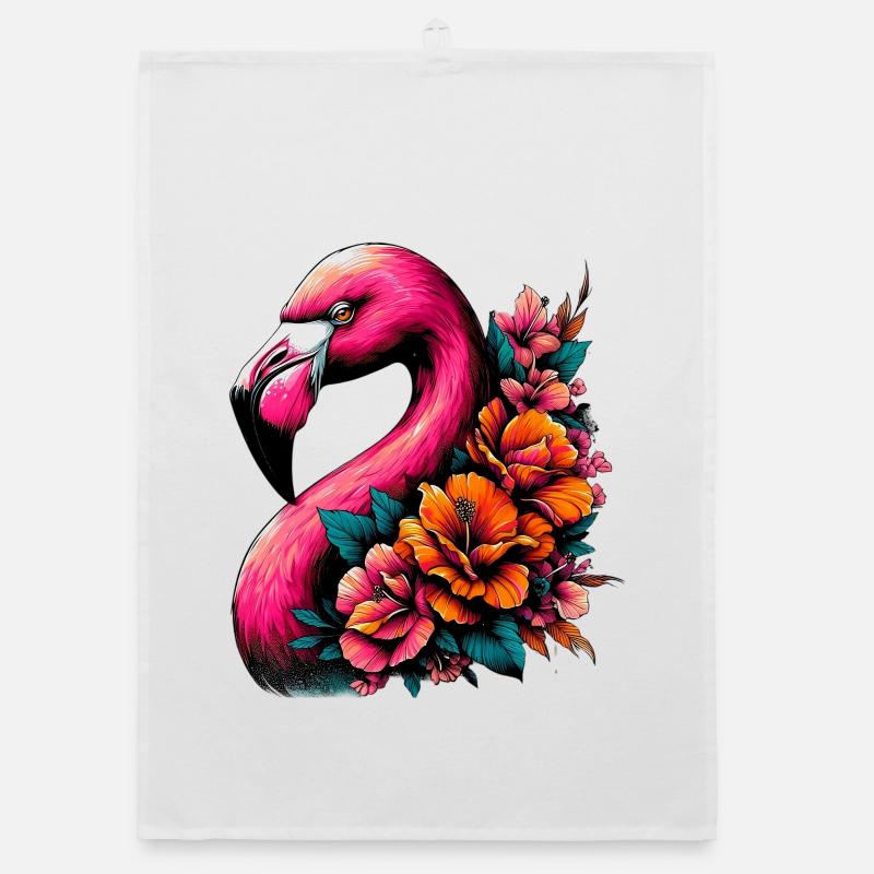 Flamingo - Organic Geschirrtuch - Weiß