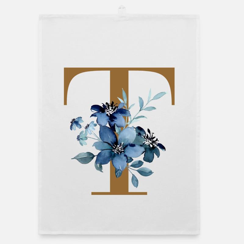 Fleur Bleue Monogramme T Torchon bio