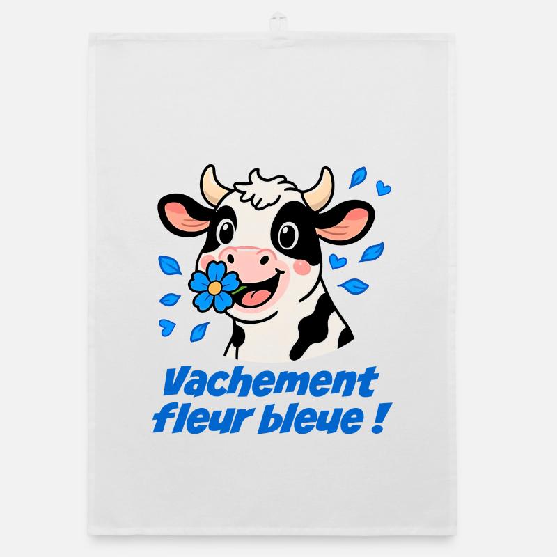 Vachement fleur bleue ! tendre et amoureuse - Torchon bio - blanc