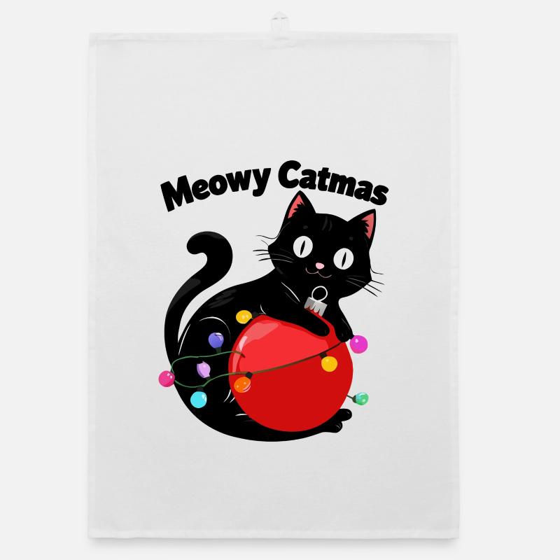 Meowy Catmas - Chat avec boule de Noël Torchon bio