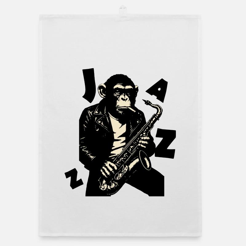 Saxophone Monkey in Leather Jacket Organic dish towel