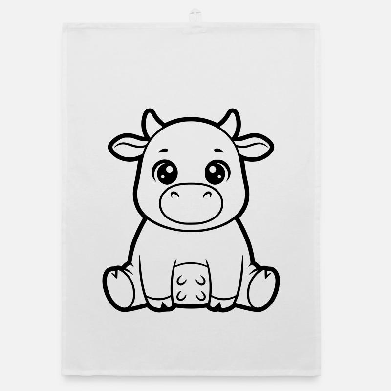 Cute Cow Calf Comic Coloring Vector Organic dish towel