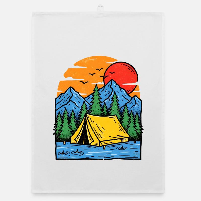 Camping am Bergsee Abendrot Organic Geschirrtuch