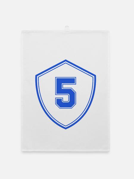 Blauer Schild mit Zahl Fünf - Organic Geschirrtuch - Weiß - Vorne