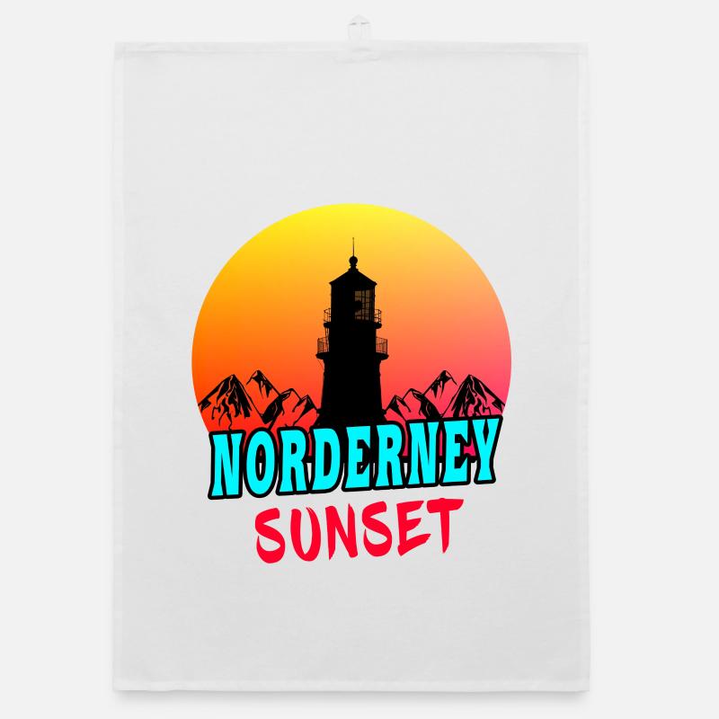 Norderney Sunset Leuchtturm Design / Geschenkidee Organic Geschirrtuch