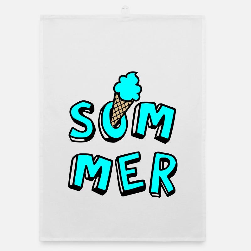 Sommer Eis Waffel Comicstyle Fun Lebensfreude Fan Organic Geschirrtuch