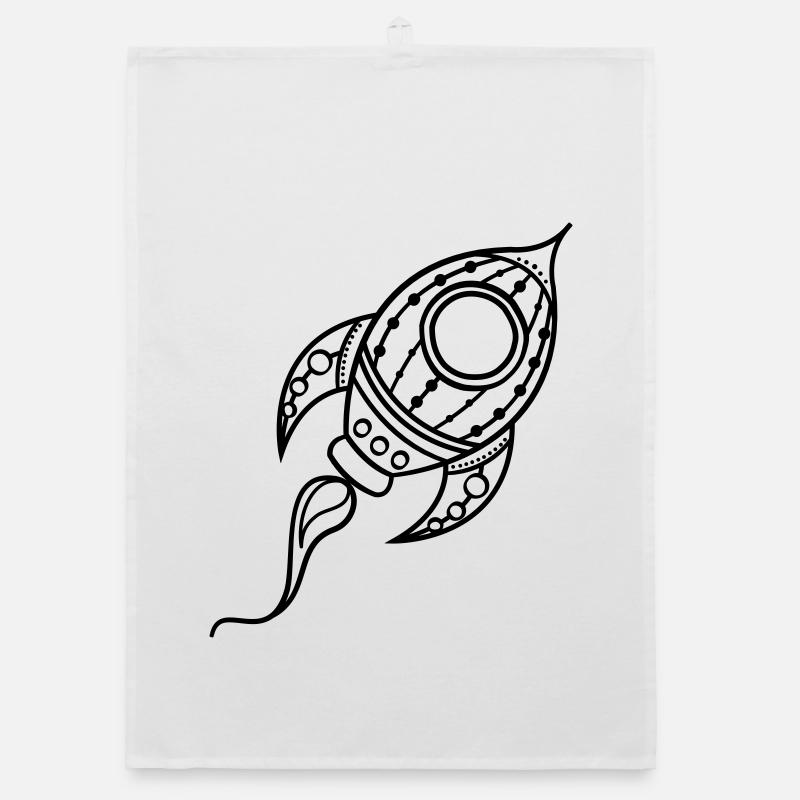 Rocket Ship Doodle Space Travel - Organic dish towel - white