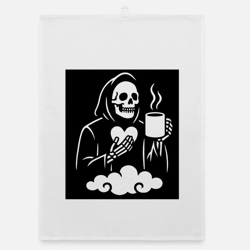 Grim Reaper Coffee Mug Design - Organic dish towel - white
