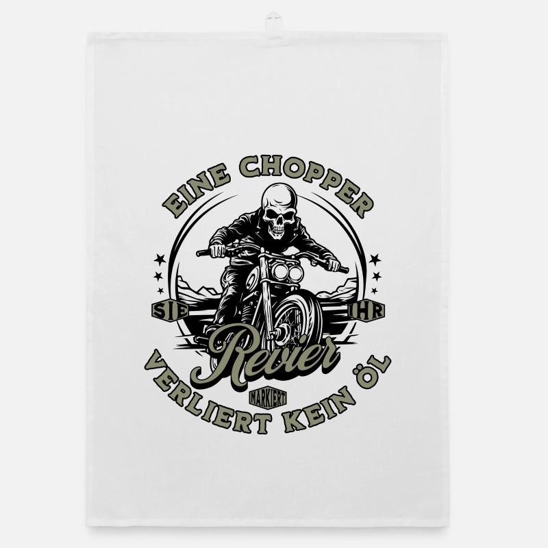 Motorrad Biker Chopper Skelett - Organic Geschirrtuch - Weiß