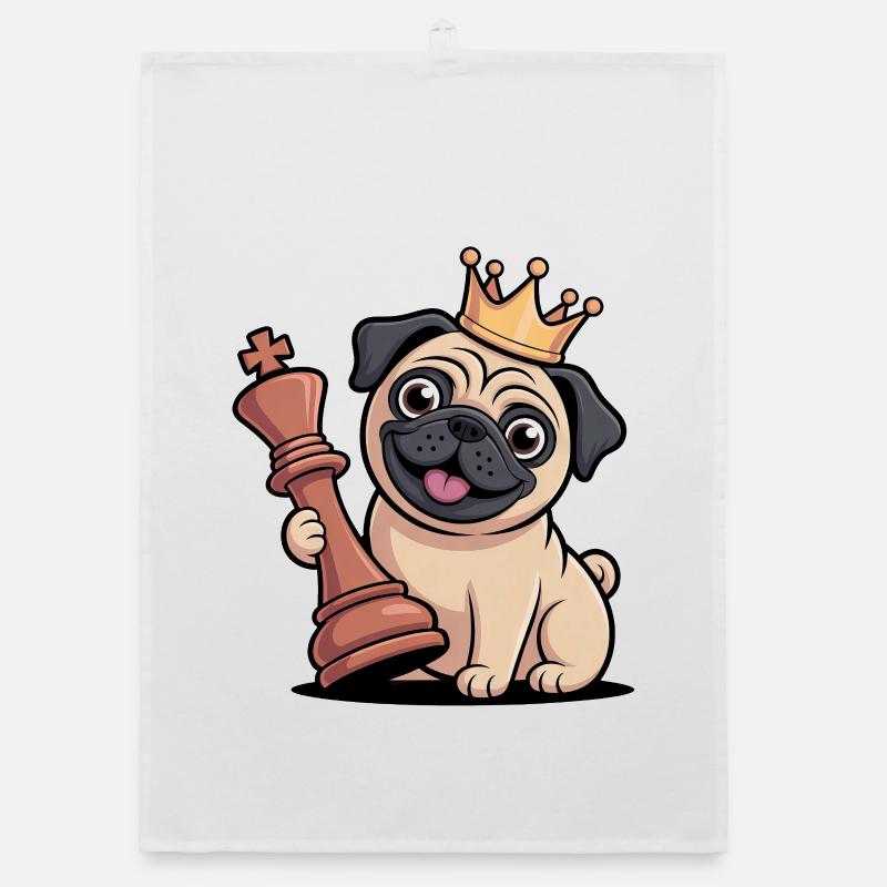 Funny Pug Playing Chess Cartoon King Organic dish towel
