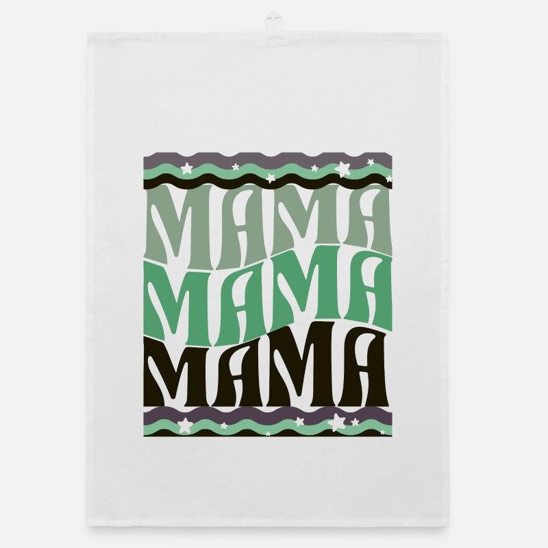 MAMA Waves Motif Vert Marron - Torchon bio - blanc