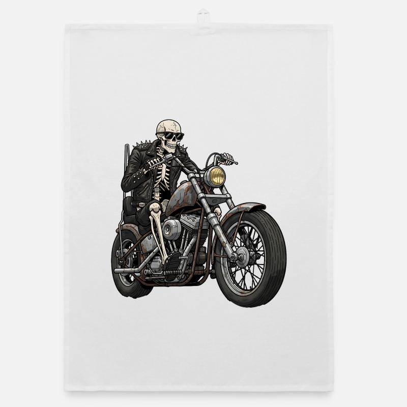 Skeleton Biker on Chopper Motorcycle Retro Organic dish towel