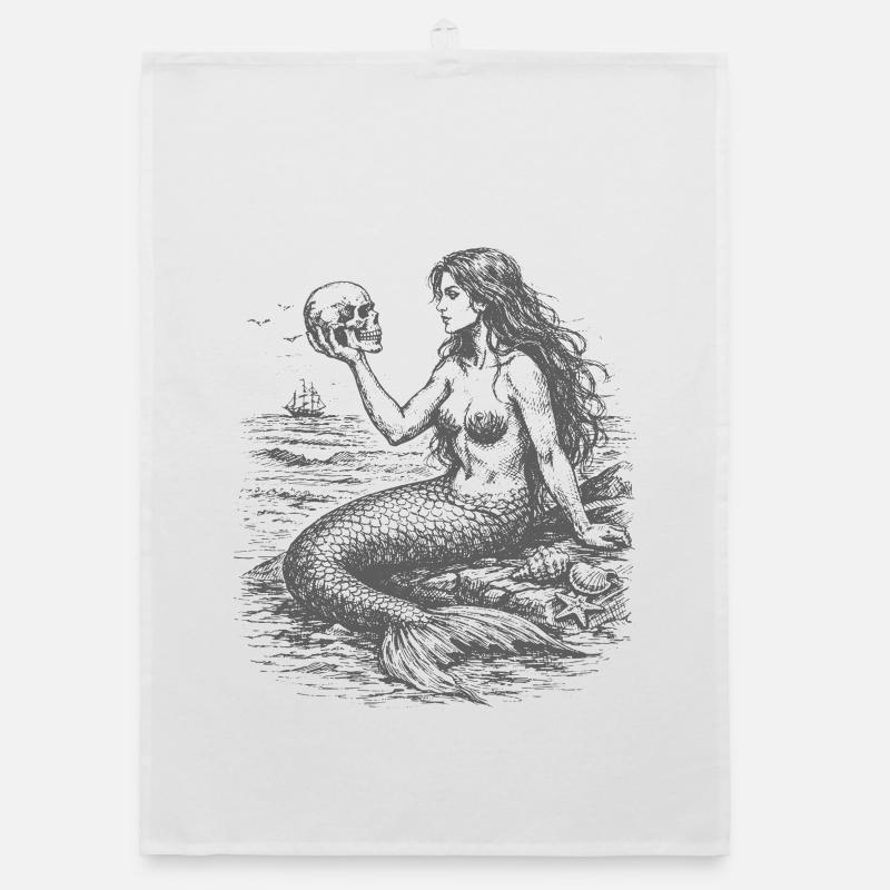 Moonlit Mermaid and Skull Organic dish towel