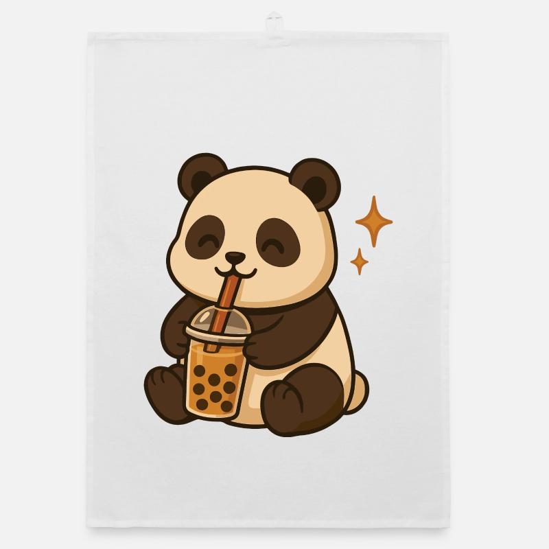 Panda avec bubble tea kawaii panda Torchon bio