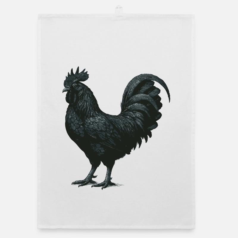 Ayam Cemani , Black Rooster in the Moonlight Organic dish towel