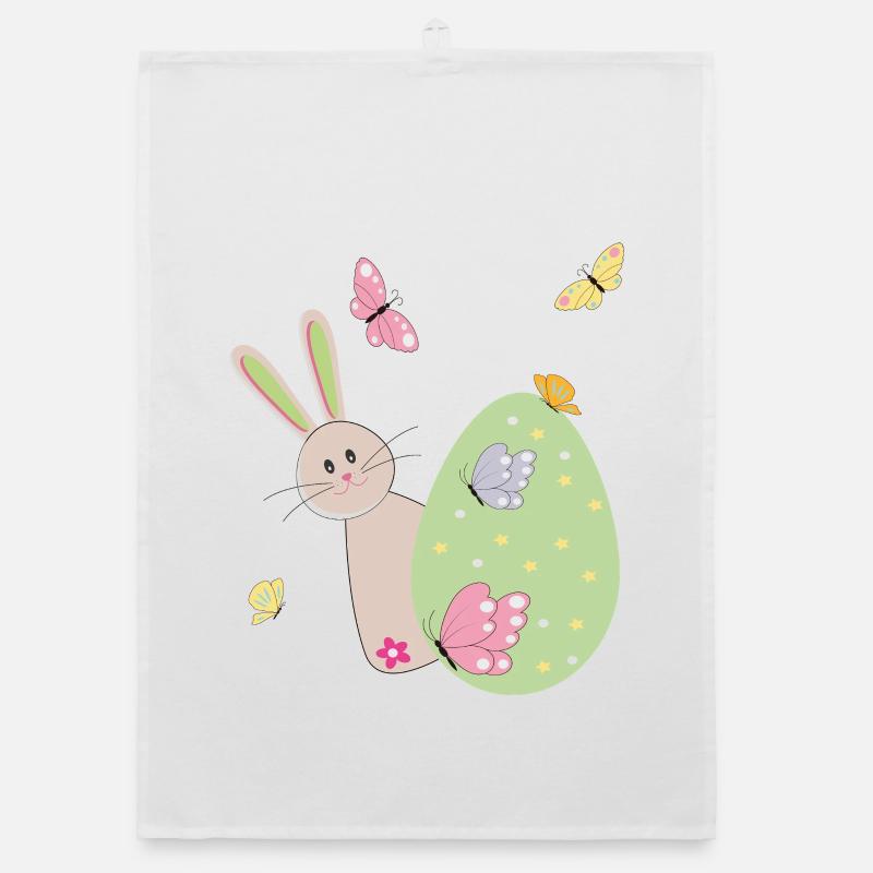 Easter bunny with butterflies Organic dish towel
