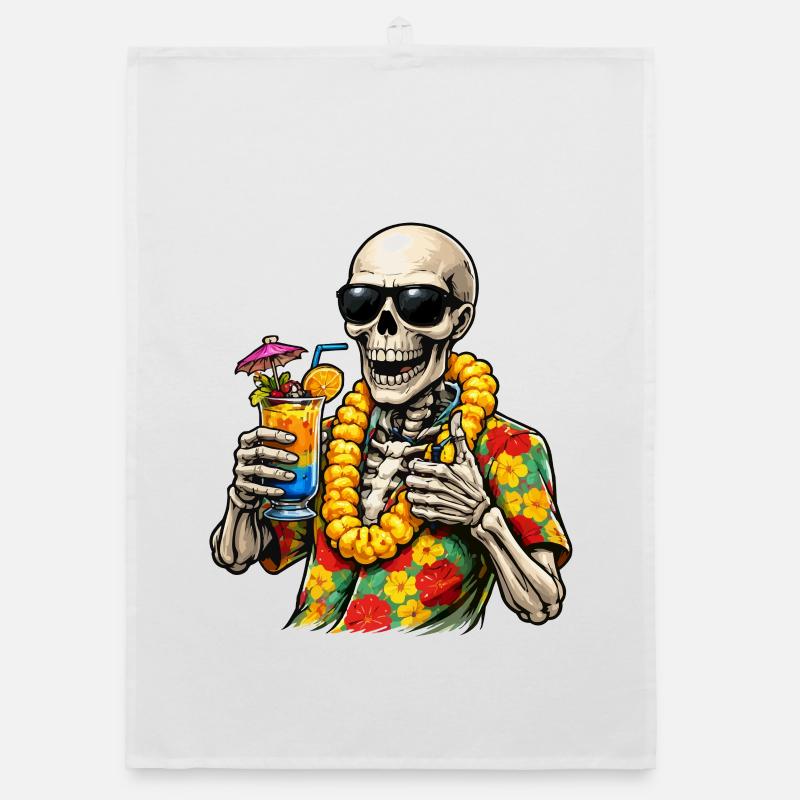 Skeleton in Hawaiian look with drink Organic dish towel