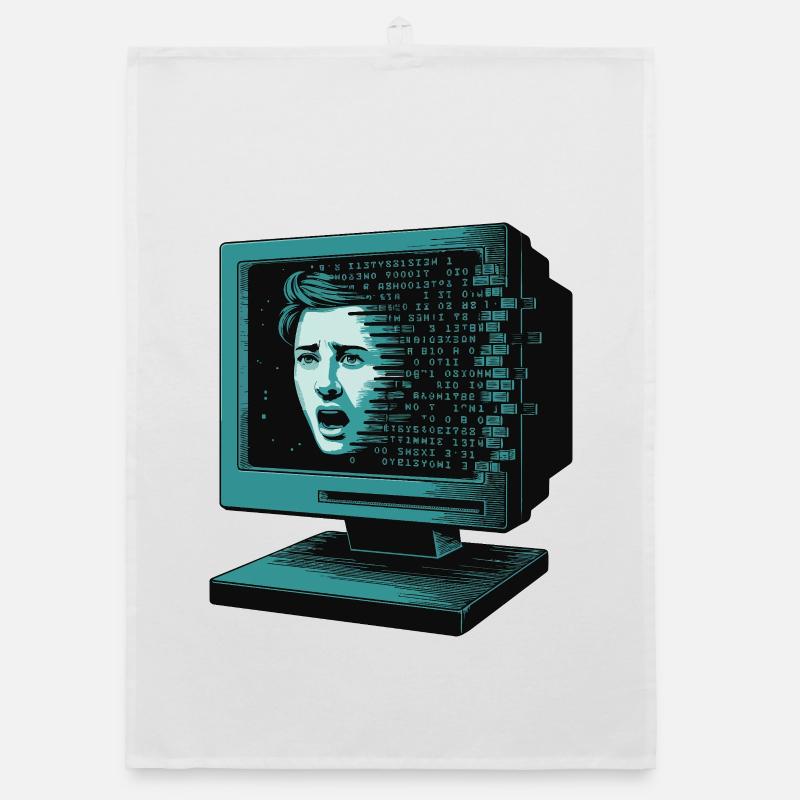 Retro-Computer Schrecken-  Retroglitch KI Organic Geschirrtuch