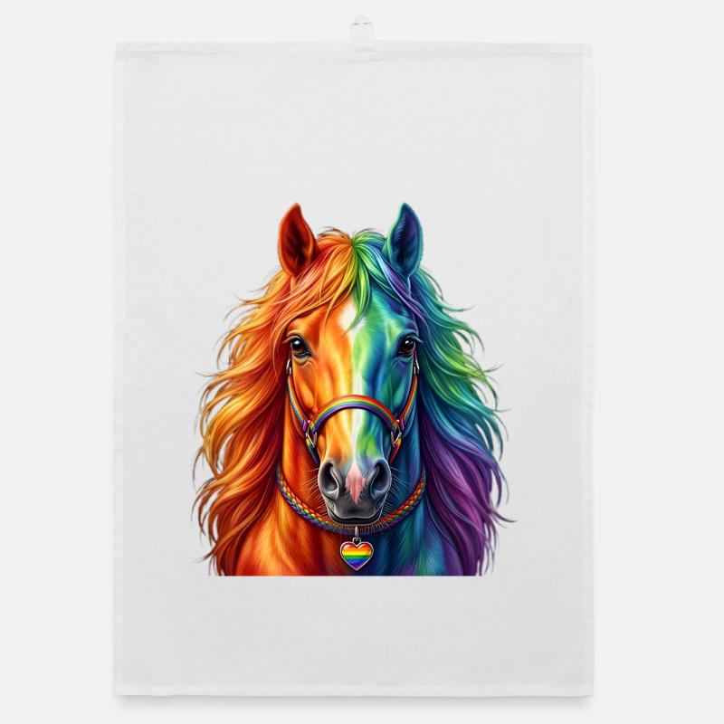 Cheval arc-en-ciel / Cheval aux couleurs arc-en-ciel Torchon bio