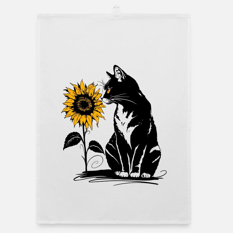 Chat avec tournesol – Motif d’animal mignon Torchon bio