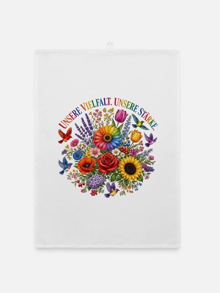 Unsere Vielfalt Unsere Stärke Blumenmotiv Pride - Organic Geschirrtuch - Weiß