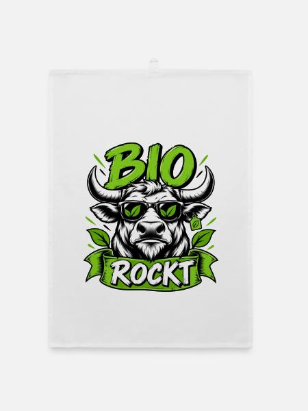 Bio Rockt – Cooles Stier Design - Organic Geschirrtuch - Weiß