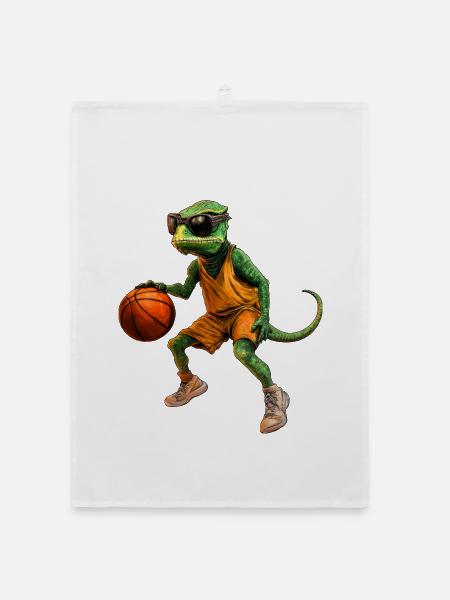 Basketball-Echse im Orange-Trikot - Organic Geschirrtuch - Weiß - Vorne