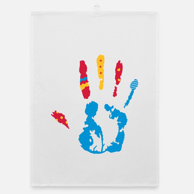 Une empreinte de la main coloré avec diverses Torchon bio