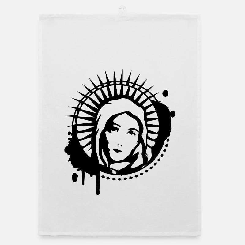 Holy Mary portrait graffiti stencil Organic dish towel