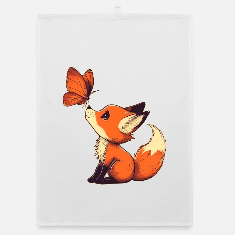 Fuchs mit Schmetterling Organic Geschirrtuch
