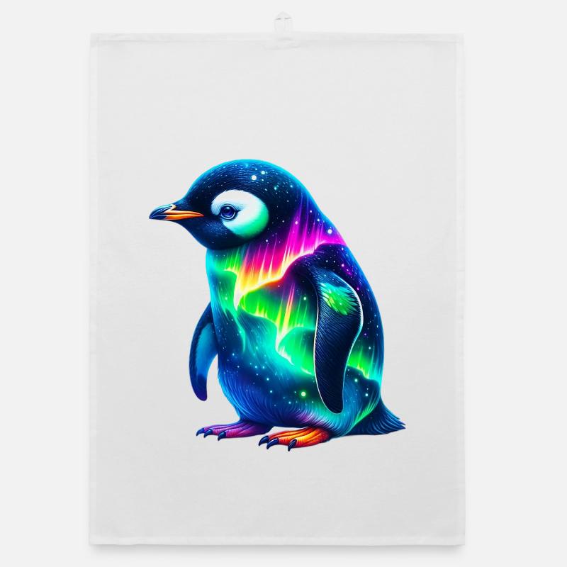 Aurora Borealis Penguin Organic dish towel