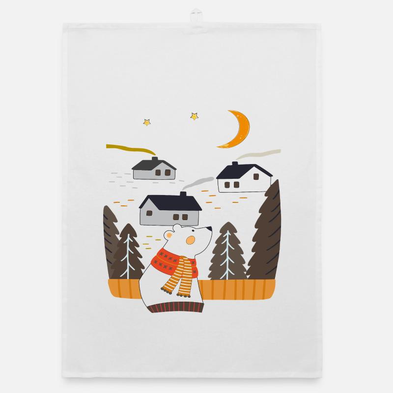 Nordic bear in winter Organic dish towel
