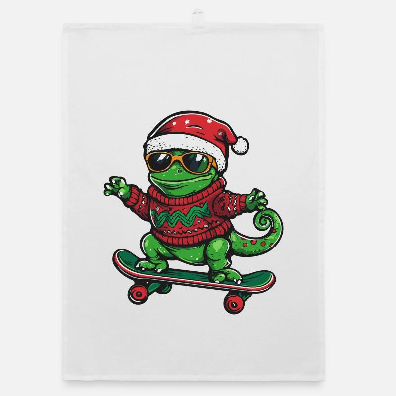 Caméléon Noël drôle Torchon bio
