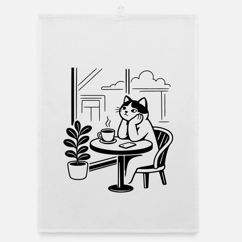 Nachdenkliche Katze Café Organic Geschirrtuch
