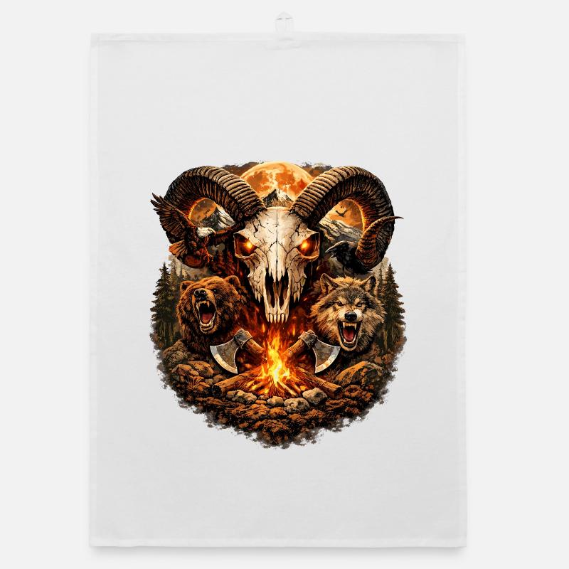 Firehorn Skull in Wolf Pack Organic dish towel