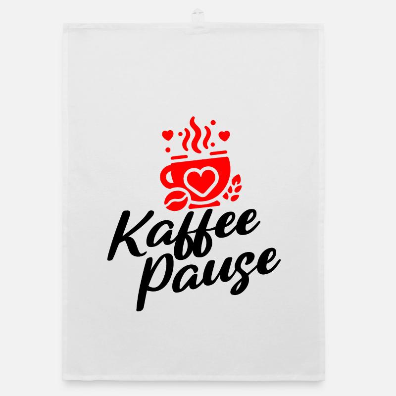 Kaffee Pause - Kaffeebecher mit Herzmotiv - Organic Geschirrtuch - Weiß