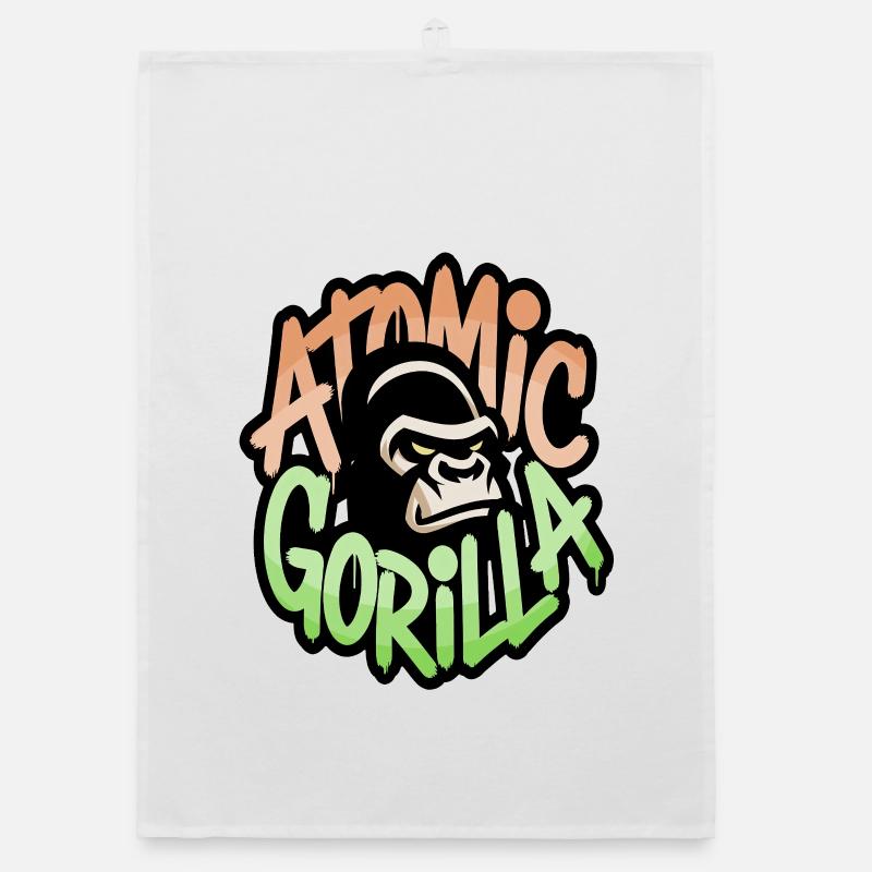 Atomic Gorilla Graffiti - Organic dish towel - white