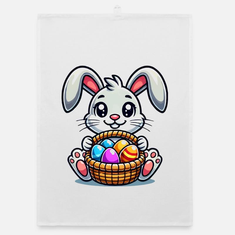 Easter bunny with colorful eggs Organic dish towel