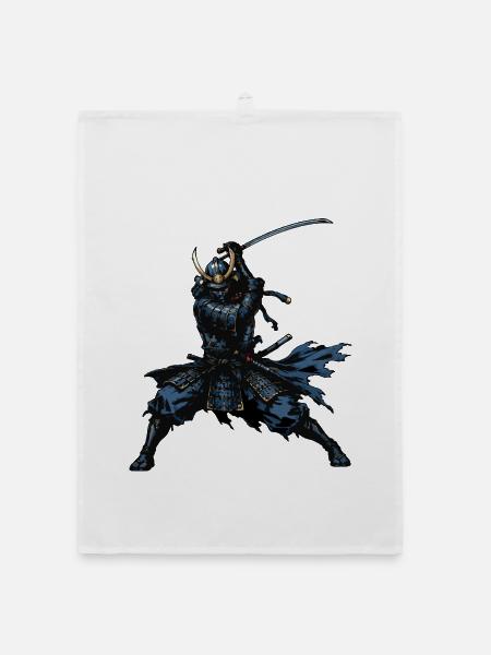 Dunkler Samurai im Schatten - Organic Geschirrtuch - Weiß - Vorne